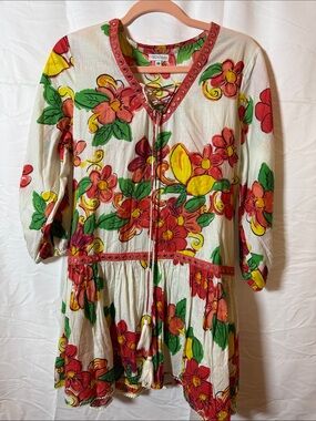 Vintage-Inspired Floral Tie-Front Women’s Dress - Red & Yellow moda posa